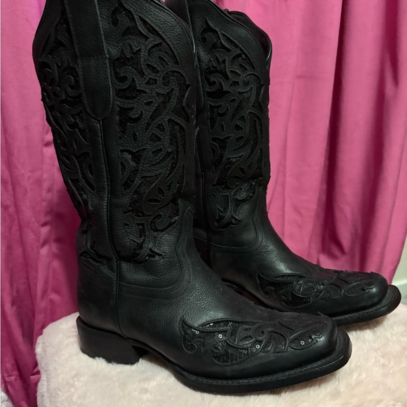 J.B. Dillon Black leather and sequined western weather and sequin western - Picture 2 of 10